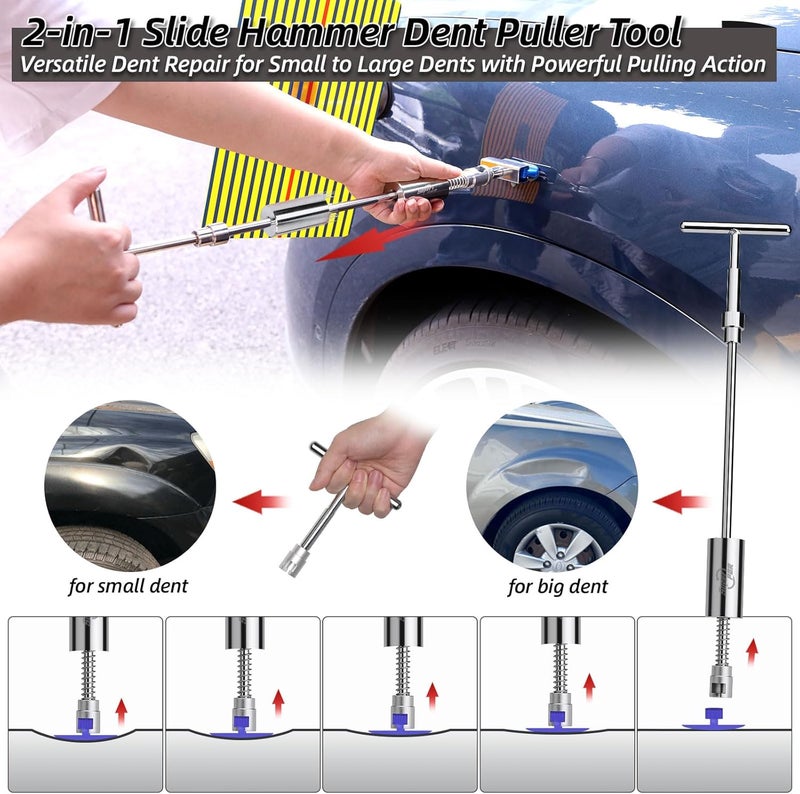 Super PDR Paintless Dent Repair Kit, Car Dent Removal Tools, PDR Tools, Dent Puller Kit with Dent Lifter, Bridge Puller, Slide Hammer T-Bar for Car Body Dents, Kit Includes Glue Removal Tool - Image 4